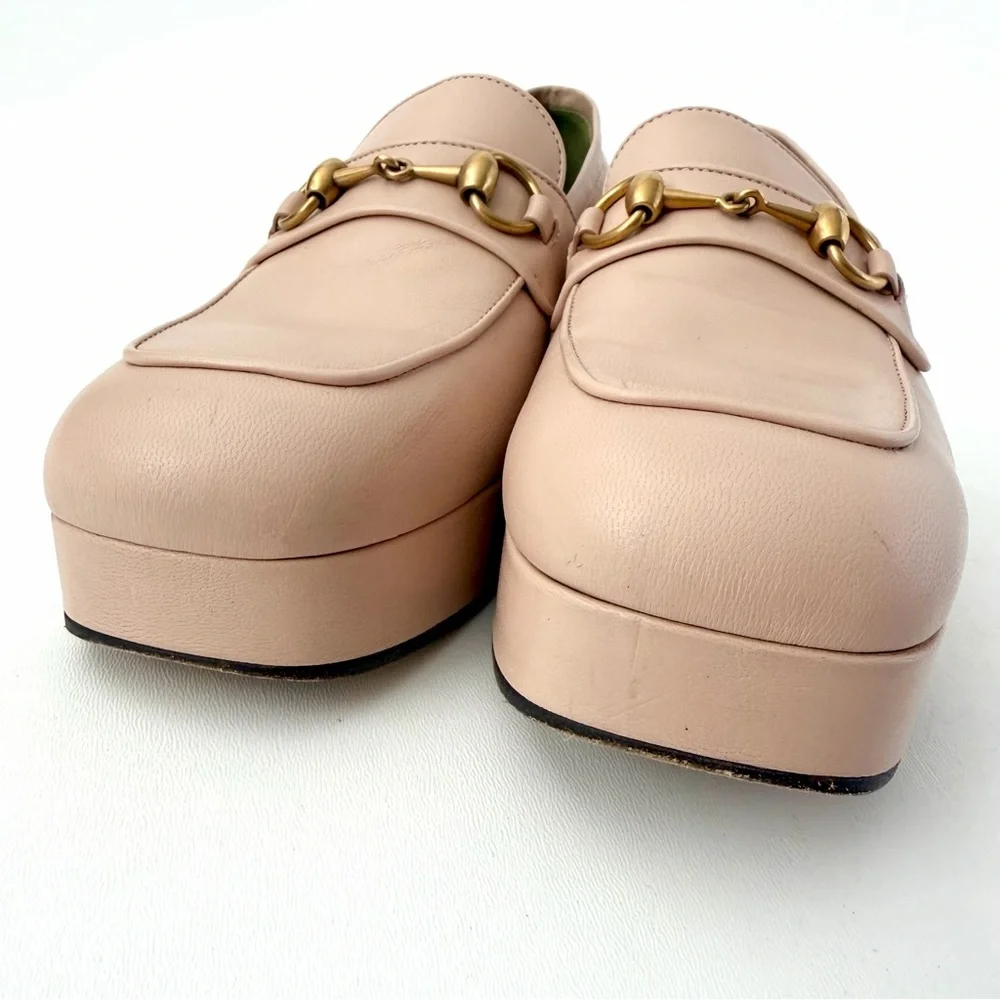GUCCI || Houdan Blush‎ Leather Horsebit Loafer Pumps Block Heel EU 40.5